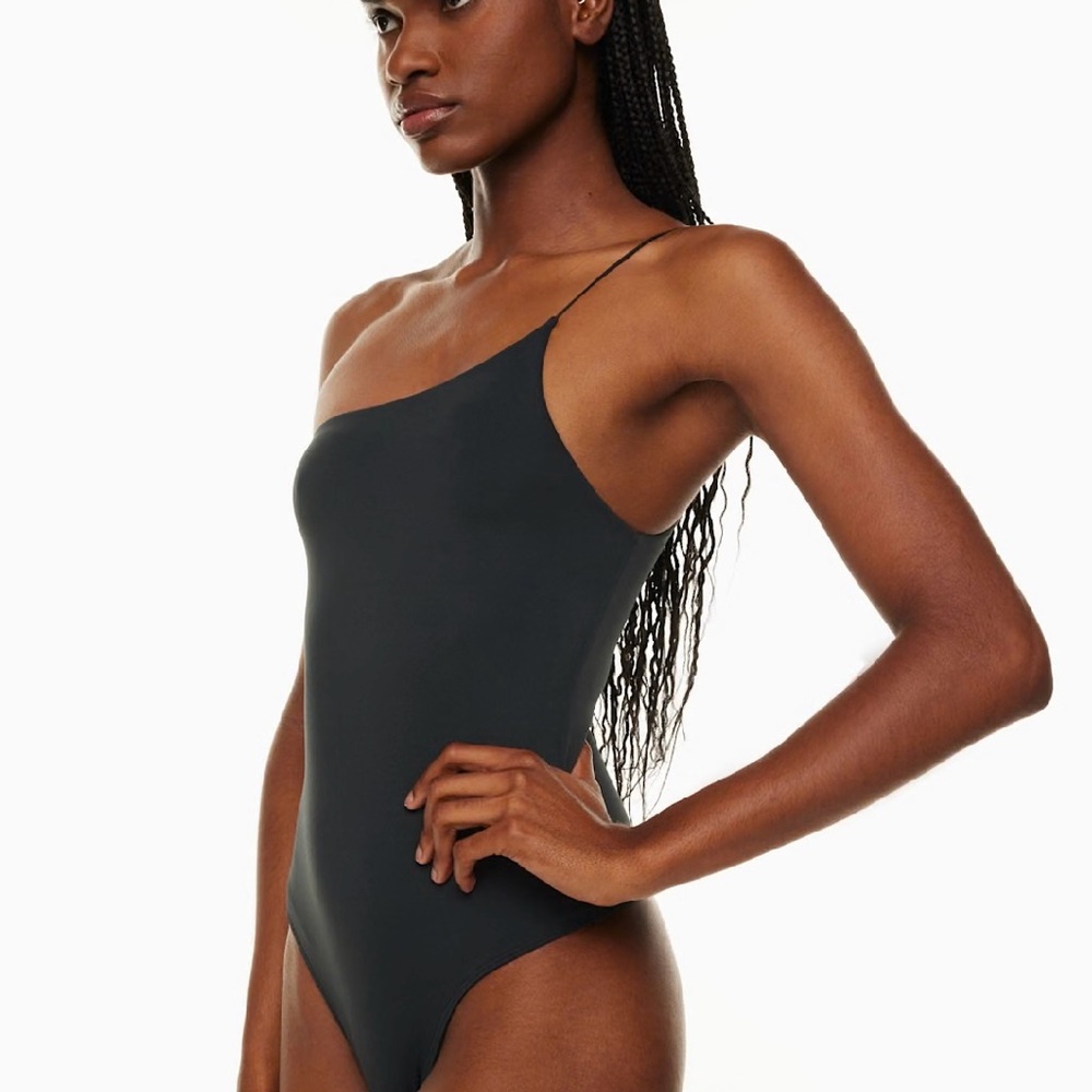 Aritzia Sleek Black Asymmetrical One-Piece